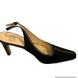 Joan and David Black Suede and Leather Slingback Shoes/SZ 9.5